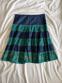 Image 2 of Vintage Y2K denim and cord contrast midi skirt with embroidered hem with beading 