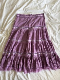 Image 2 of Vintage Y2K purple tiered maxi skirt with lace and ribbon