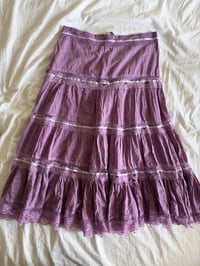 Image 7 of Vintage Y2K purple tiered maxi skirt with lace and ribbon
