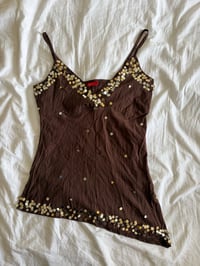 Image 1 of Vintage Y2K asymmetrical hem embellished brown cami 