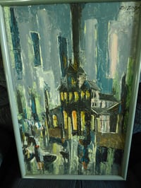 Image 1 of Vintage Haitian Painting  - "City Church at Night" by   Franklin M. Joseph