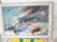 Image 2 of Vintage Haitian painting - "Storm's Shipwreck" by Charles Obas  - 