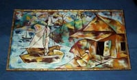 Image 1 of Vintage Haitian Painting  -  "Harbor Scene"  by  Paul Beauvoir
