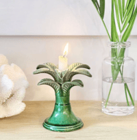 Image 1 of Glazed Palm Candle Holder – Green