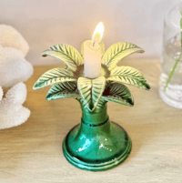 Image 2 of Glazed Palm Candle Holder – Green