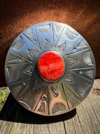 Image 3 of WL&A Handmade Old Style Sterling Silver & 1885 Morgan Silver Dollar Red Coral Chopper Gas Cap