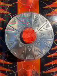 Image 2 of WL&A Handmade Old Style Sterling Silver & 1885 Morgan Silver Dollar Red Coral Chopper Gas Cap