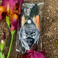 Image 1 of Coin & Key Hand-Rolled Ritual Candles - Open Roads, Success, Abundance