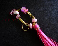 Image 1 of Gorgeous Handmade Beaded Brass Keychain, gift, tassel, charms, bead, pink, gold, Mother's Day