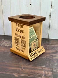 Image 5 of Tip Box - Collect Cash and Virtual Tip - Include your QR Code - Walnut and Maple