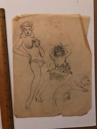 Image 1 of 1950’s pike pencil drawing pinup panthers