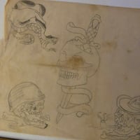 Image 2 of 1950’s Pike pencil drawing flash sheet skulls 