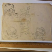 Image 1 of 1950’s Pike pencil drawing flash sheet skulls 