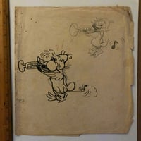 Image 1 of 1940’s-50’s Pike drawing trumpet duck with sketches on reverse