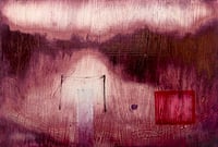 Red garden original oil painting on wooden panel