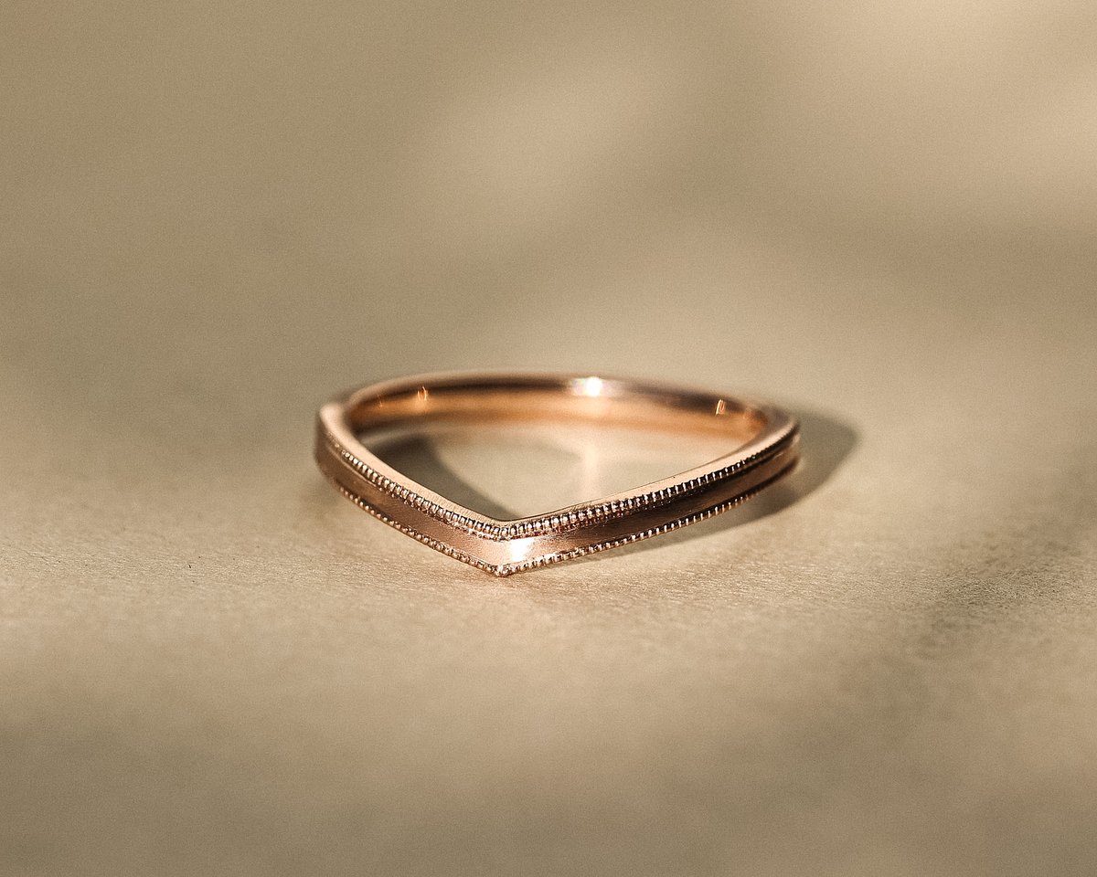 Image of 18ct Rose gold, 2mm milled edge wishbone ring