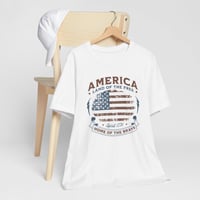 Image 2 of America Vintage Flag T-Shirt – "Land of the Free, Home of the Brave" Patriotic Tee