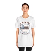 Image 3 of America Vintage Flag T-Shirt – "Land of the Free, Home of the Brave" Patriotic Tee