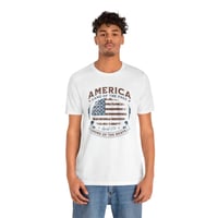 Image 4 of America Vintage Flag T-Shirt – "Land of the Free, Home of the Brave" Patriotic Tee
