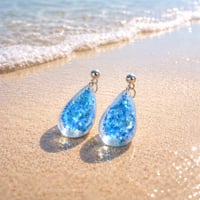 SILVER SEA BLUE TEARDROP STUD EARRINGS