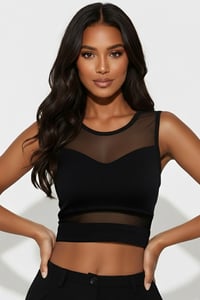 Image 1 of Women’s Sheer Mesh Crop Top – Sleeveless Slim Fit Stretch Tank, Black