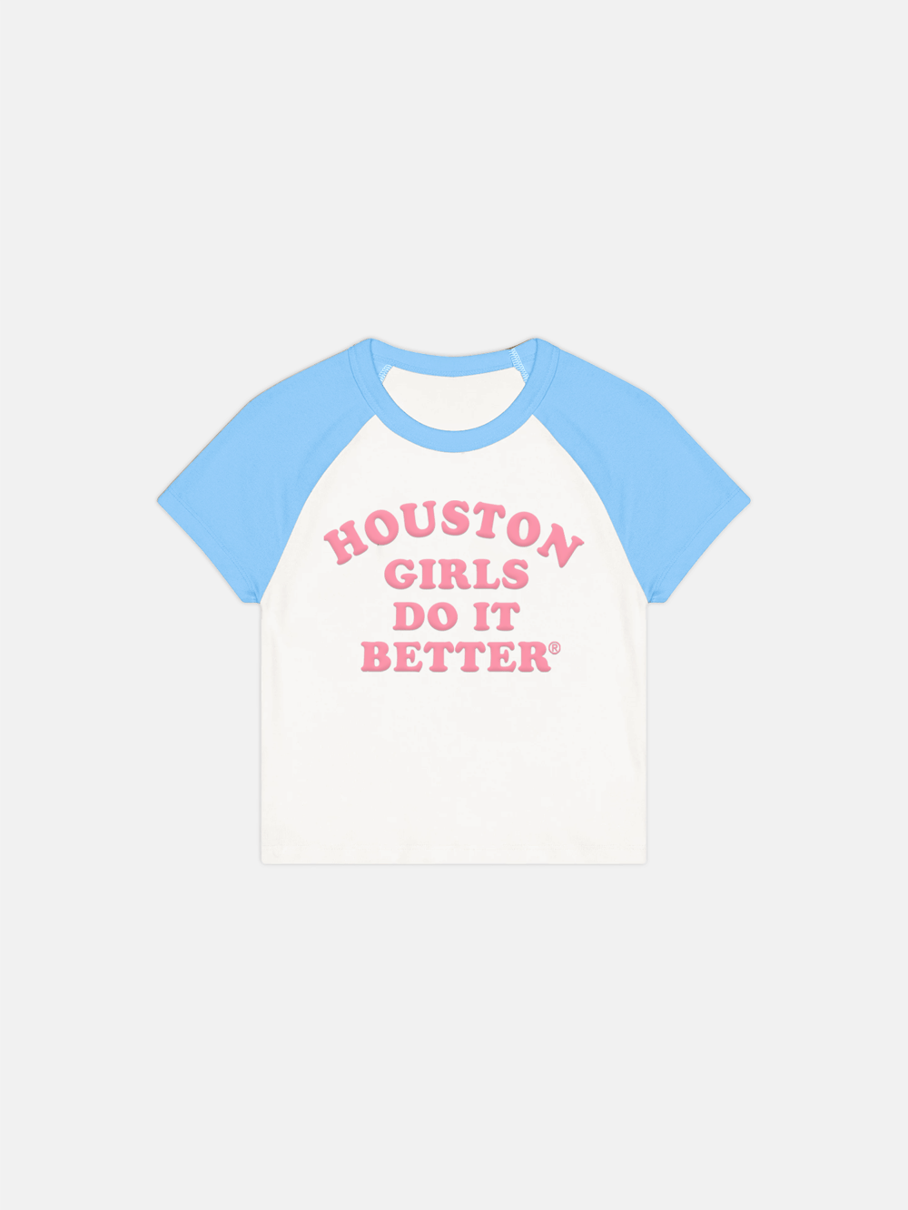 Image of HOUSTON GIRLS DO IT BETTER® WOMEN'S RAGLAN TEE - WHITE / BABY BLUE / PINK