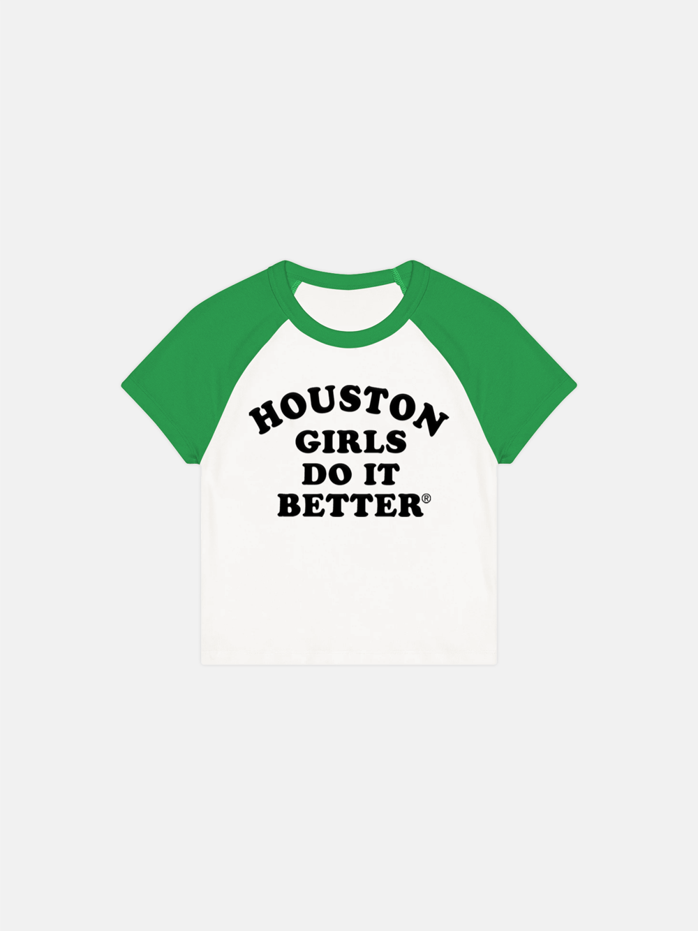 Image of HOUSTON GIRLS DO IT BETTER® WOMEN'S RAGLAN TEE - WHITE / KELLY GREEN / BLACK