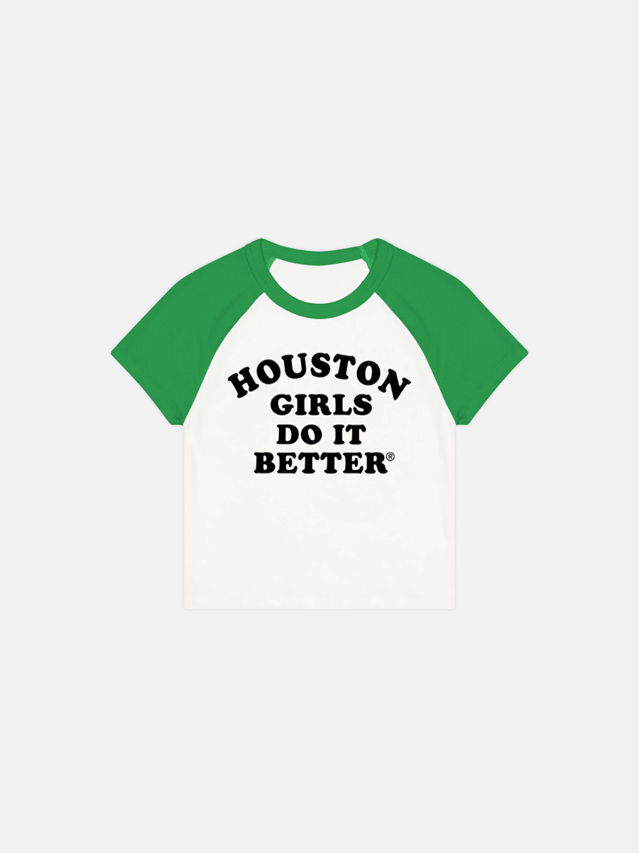 Image of HOUSTON GIRLS DO IT BETTER® WOMEN'S RAGLAN TEE - WHITE / KELLY GREEN / BLACK