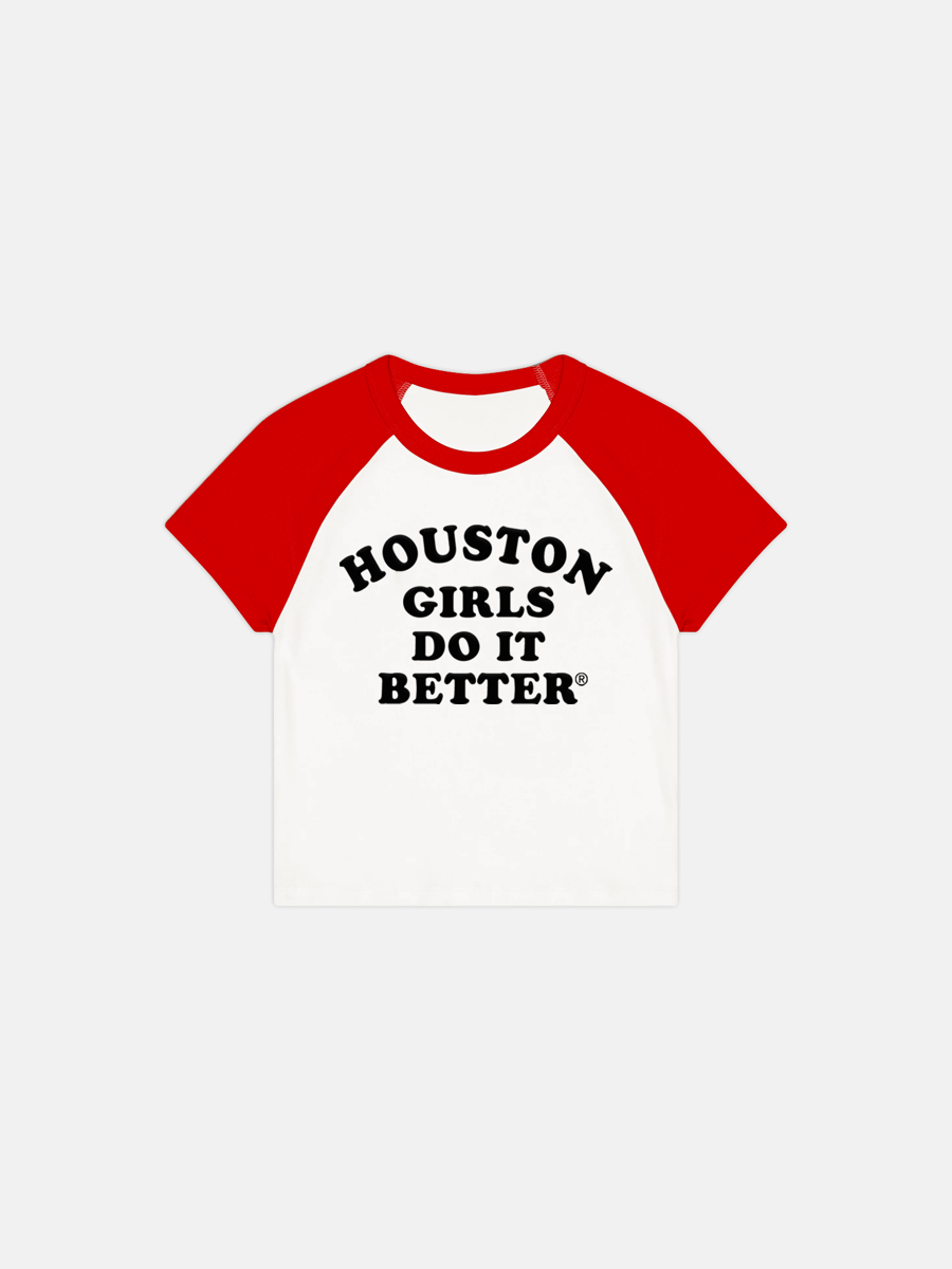 Image of HOUSTON GIRLS DO IT BETTER® WOMEN'S RAGLAN TEE - WHITE / RED / BLACK