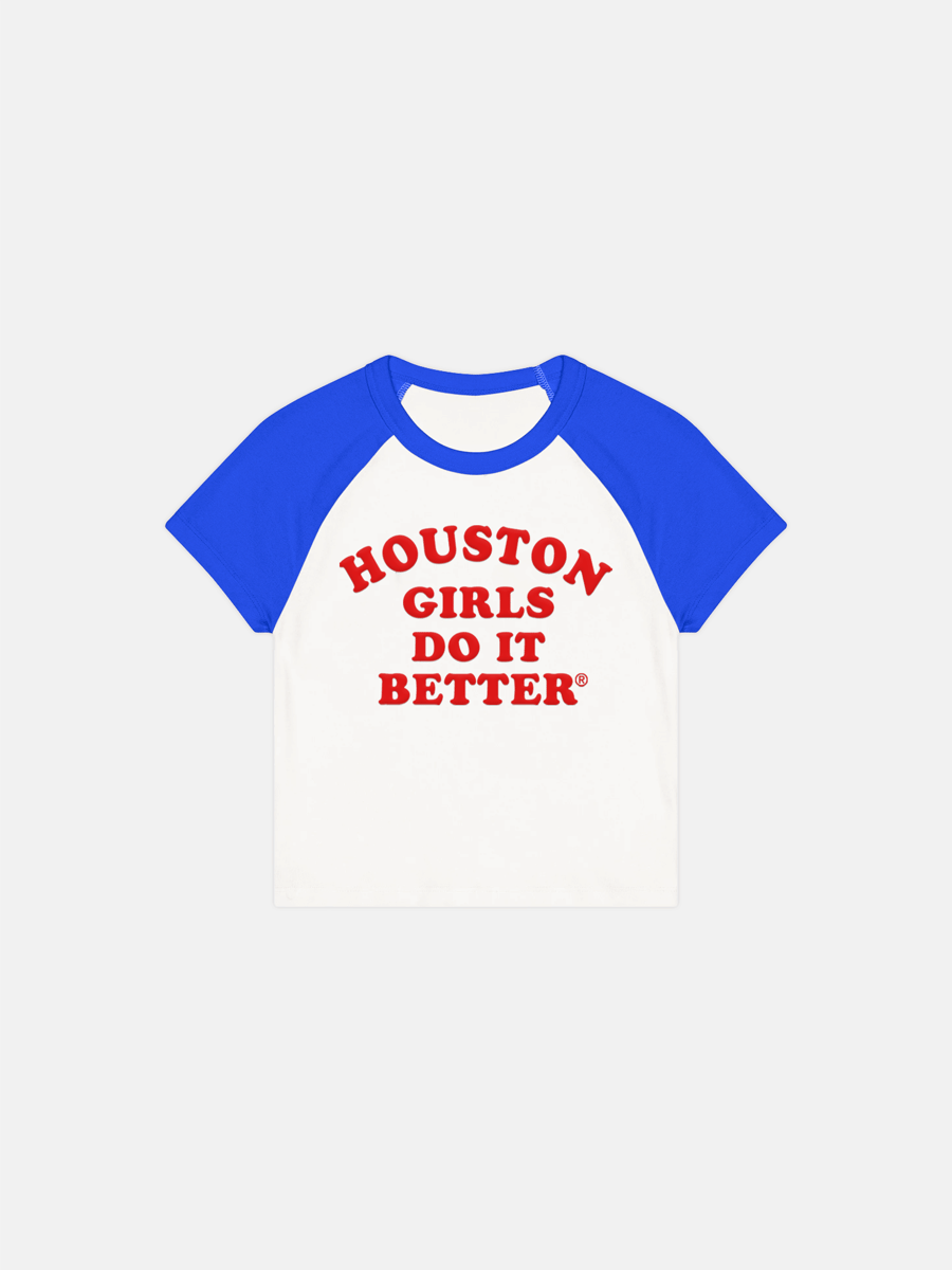 Image of HOUSTON GIRLS DO IT BETTER® WOMEN'S RAGLAN TEE - WHITE / ROYAL / RED
