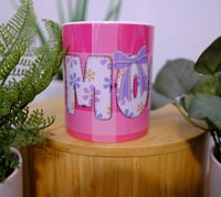 Image 1 of Beautiful Handmade MOM Ceramic 12oz Mug, gift, mother's day, cup, coffee, tea, drink, pink, bow