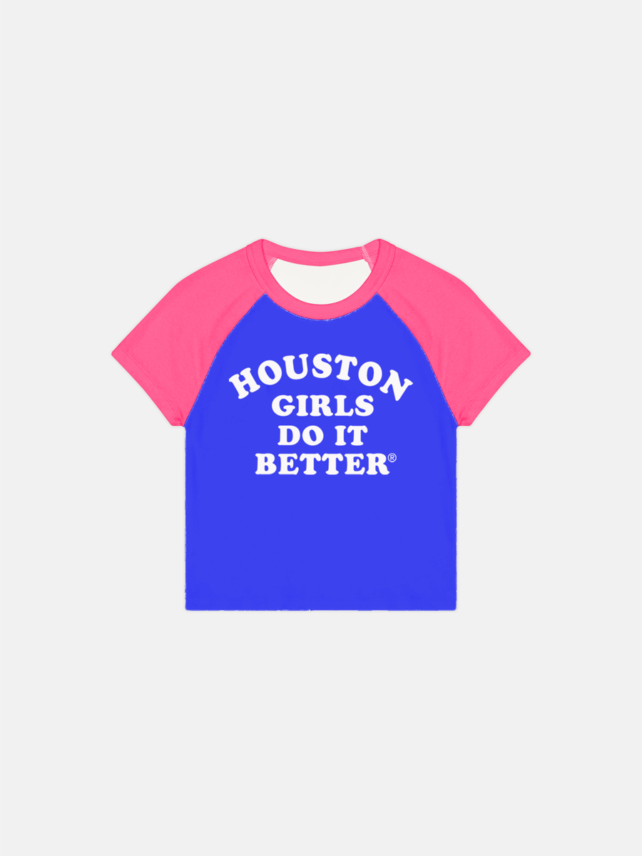 Image of HOUSTON GIRLS DO IT BETTER® WOMEN'S RAGLAN TEE - ROYAL / FUCHSIA / WHITE