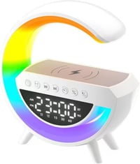 Mini G-Type RGB LED Desk Lamp with Wireless Charger, Bluetooth Speaker & Alarm Clock