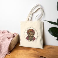 Image 3 of Floral Cat Portrait Tote Bag – Boho Cat Art Cotton Canvas Shopper