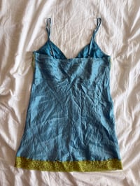 Image 2 of Vintage Y2K blue embellished cami with gree lace and embroidery 