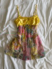 Image 1 of Vintage Y2K yellow fairy floral sparkly cami with balloon hem 