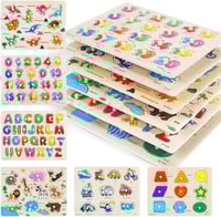 GRINNNIE Wooden Peg Puzzles for Toddlers - 6 Pack Educational Learning Set