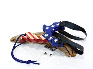 Image of USA Patriotic Slingshot, Menace Frame, Birchwood Sling Shot, Semiquincentennial 250th anniversary
