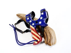 Image of USA Patriotic Slingshot, Menace Frame, Birchwood Sling Shot, Semiquincentennial 250th anniversary