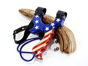 Image of USA Patriotic Slingshot, Menace Frame, Birchwood Sling Shot, Semiquincentennial 250th anniversary