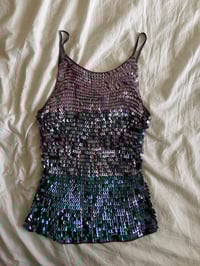 Image 1 of Vintage Y2K sequin blue and purple ombre crochet cami 