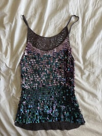 Image 2 of Vintage Y2K sequin blue and purple ombre crochet cami 