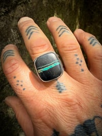 Image 3 of WL&A Handmade Heavy Ingot Blue Black Jack Sunrise Cigar Band Ring - Size 11