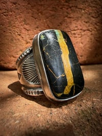 Image 1 of WL&A Handmade Heavy Ingot Black Jack Sunrise Cigar Band Ring - Size 10.5