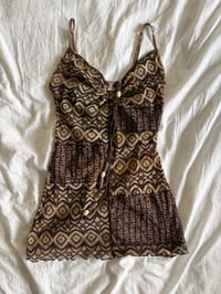 Image 5 of Vintage Y2K brown boho cami with o ring halter neck and beaded detail