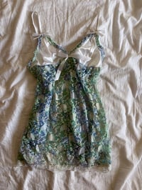Image 1 of Vintage Y2K green and blue mermaid lace babydoll cami with ribbon detail 