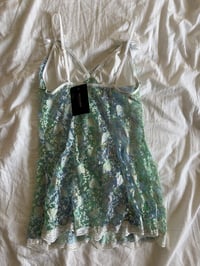 Image 2 of Vintage Y2K green and blue mermaid lace babydoll cami with ribbon detail 