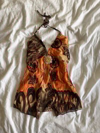Image 1 of Vintage Y2K Orange and brown boho halter neck with embellishment 