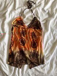 Image 2 of Vintage Y2K Orange and brown boho halter neck with embellishment 