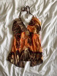 Image 6 of Vintage Y2K Orange and brown boho halter neck with embellishment 